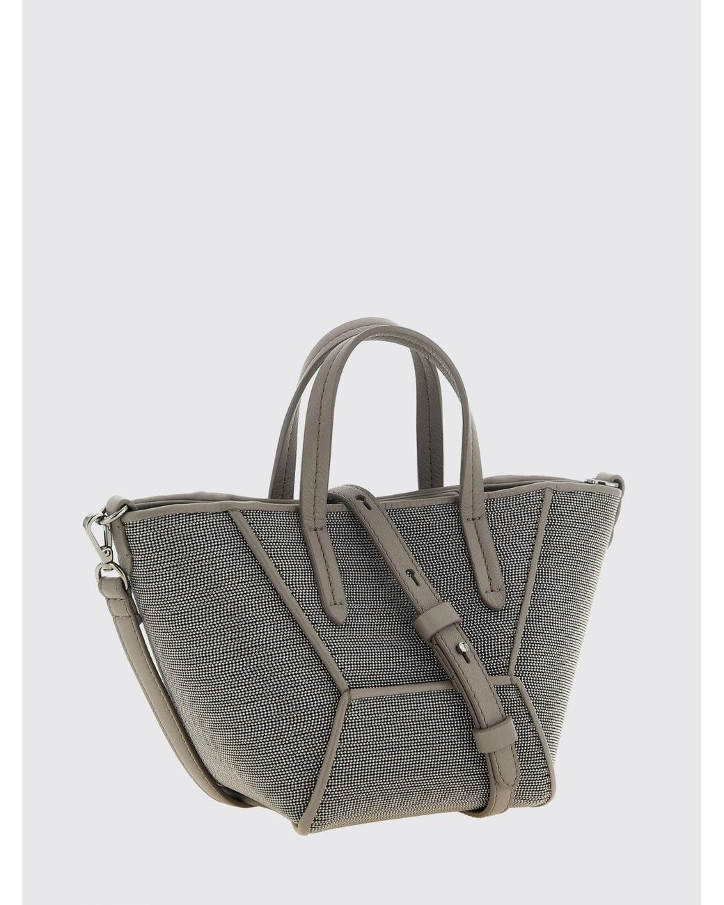 Brunello Cucinelli Gray Bc Duo Suede Calfskin Mini Handbag With Monili