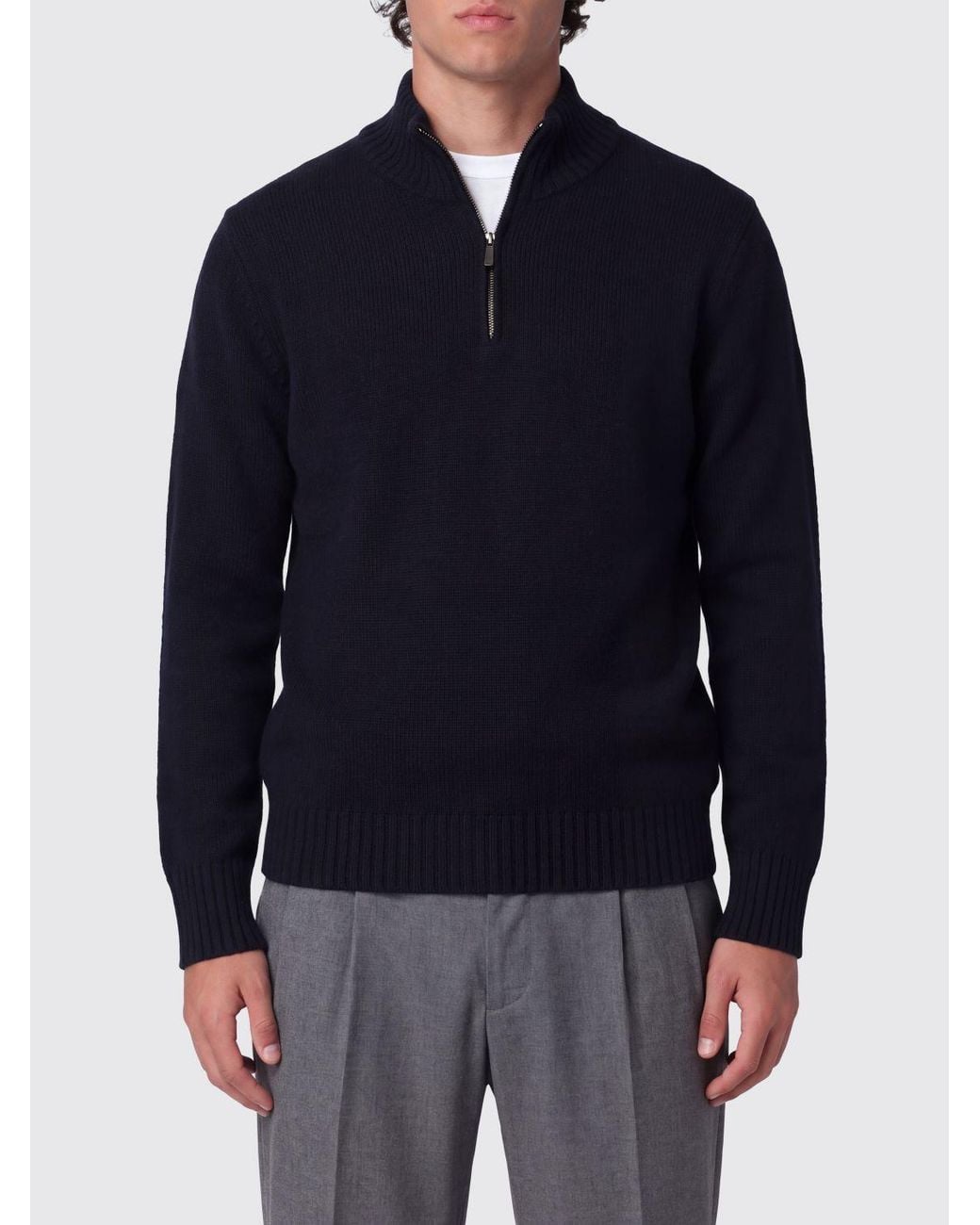 Drumohr Blue Pure Lambswool High-Neck Half-Zip Jumper for men