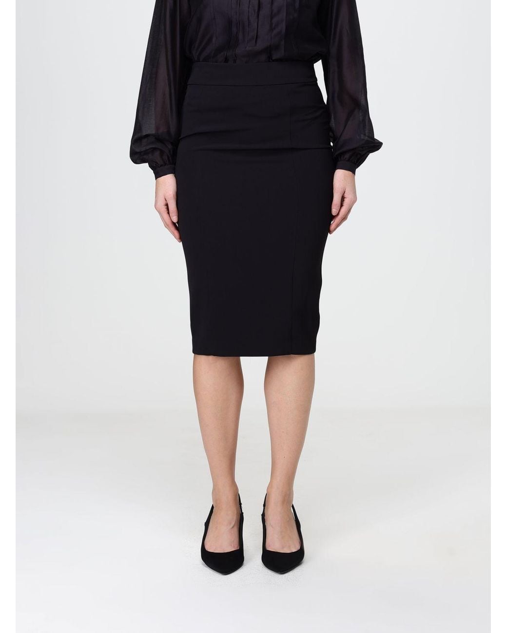 Hanita Black High-Waisted Jersey Pencil Midi Skirt With Back Slit