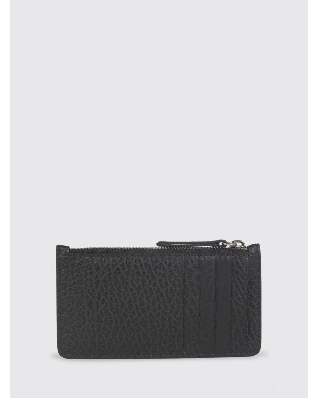 Maison Margiela Gray Grained Leather Zipped Card Holder With Four Stitches for men