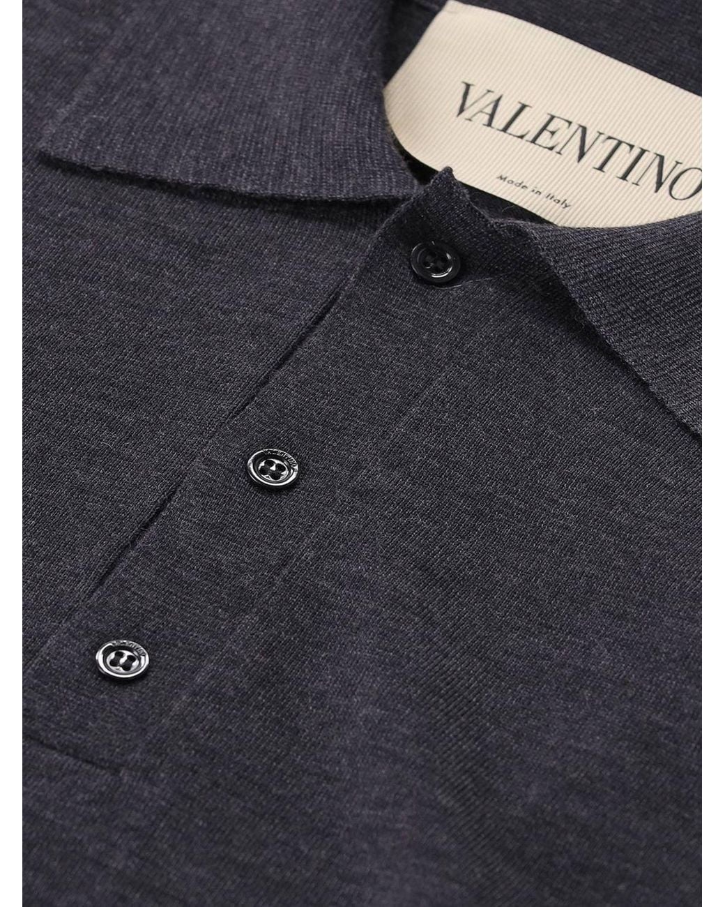 Valentino Garavani Blue Slim Fit Virgin Wool Long-Sleeved Polo Shirt for men