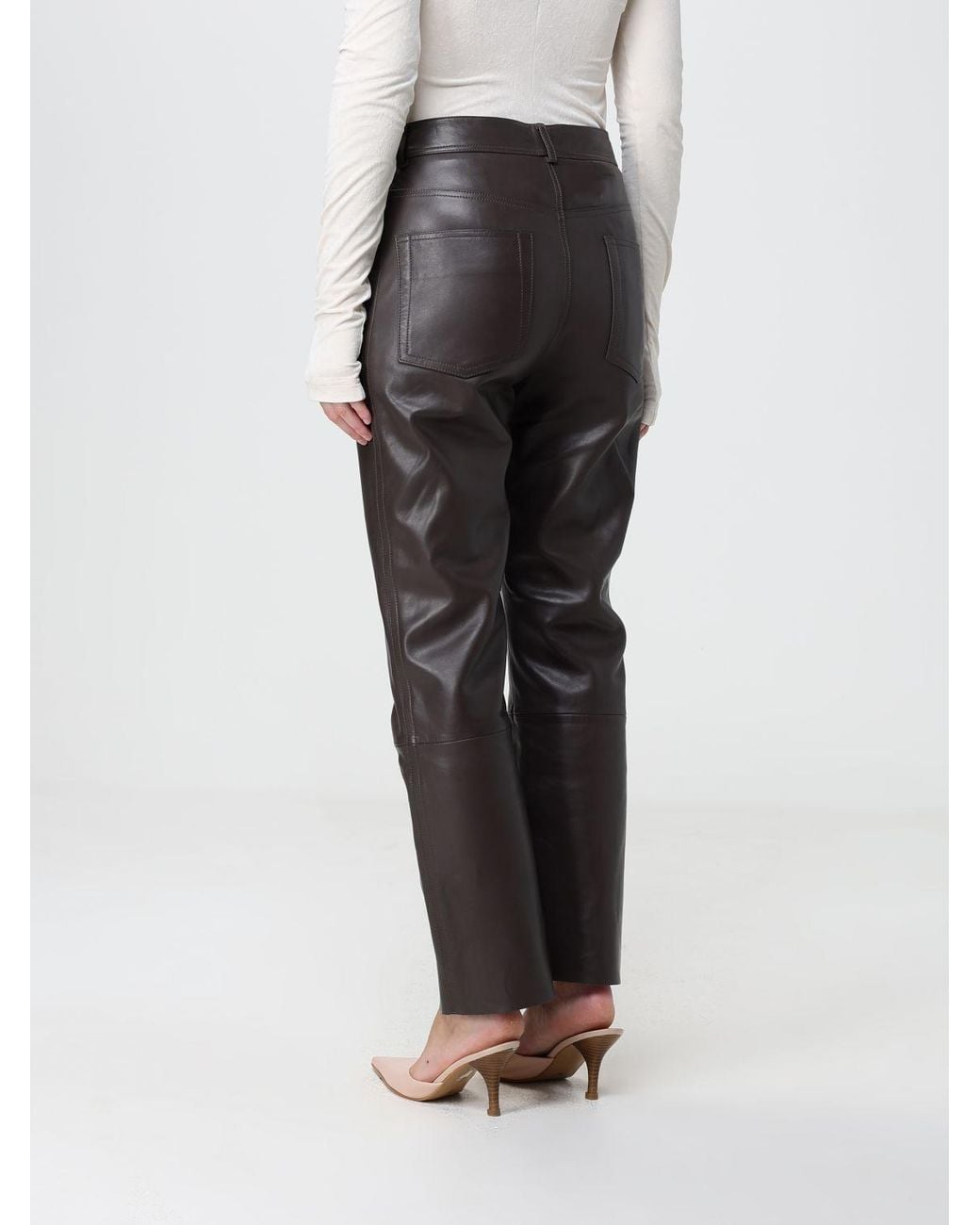 Alberta Ferretti Gray Mid-Rise Tapered Fit Faux Leather Trousers