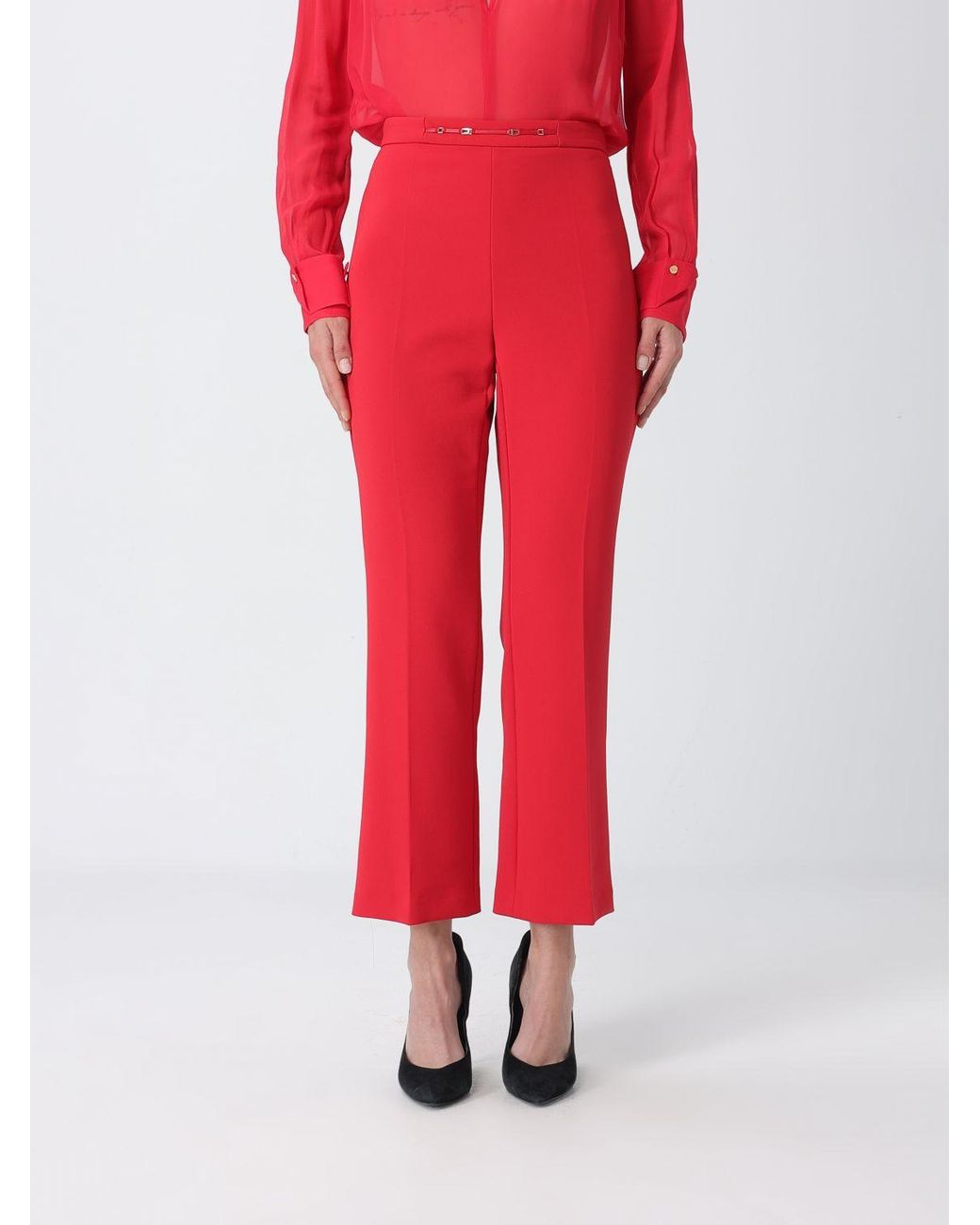 Elisabetta Franchi Red Slim-Fit Cropped Crêpe Trousers