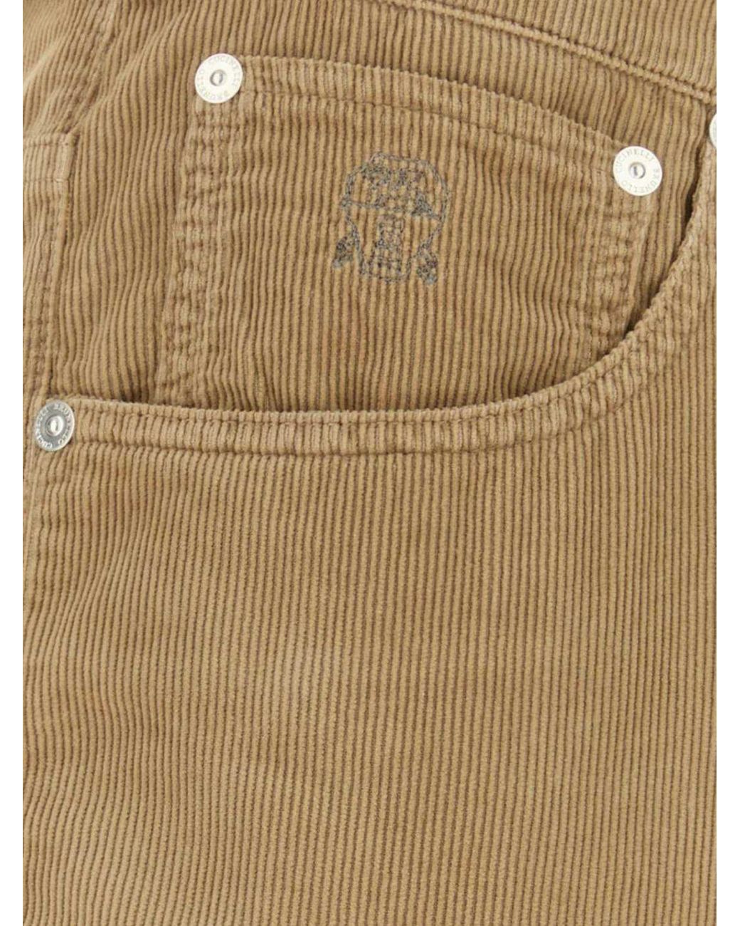Brunello Cucinelli Natural Slim Fit Corduroy Cotton Trousers for men