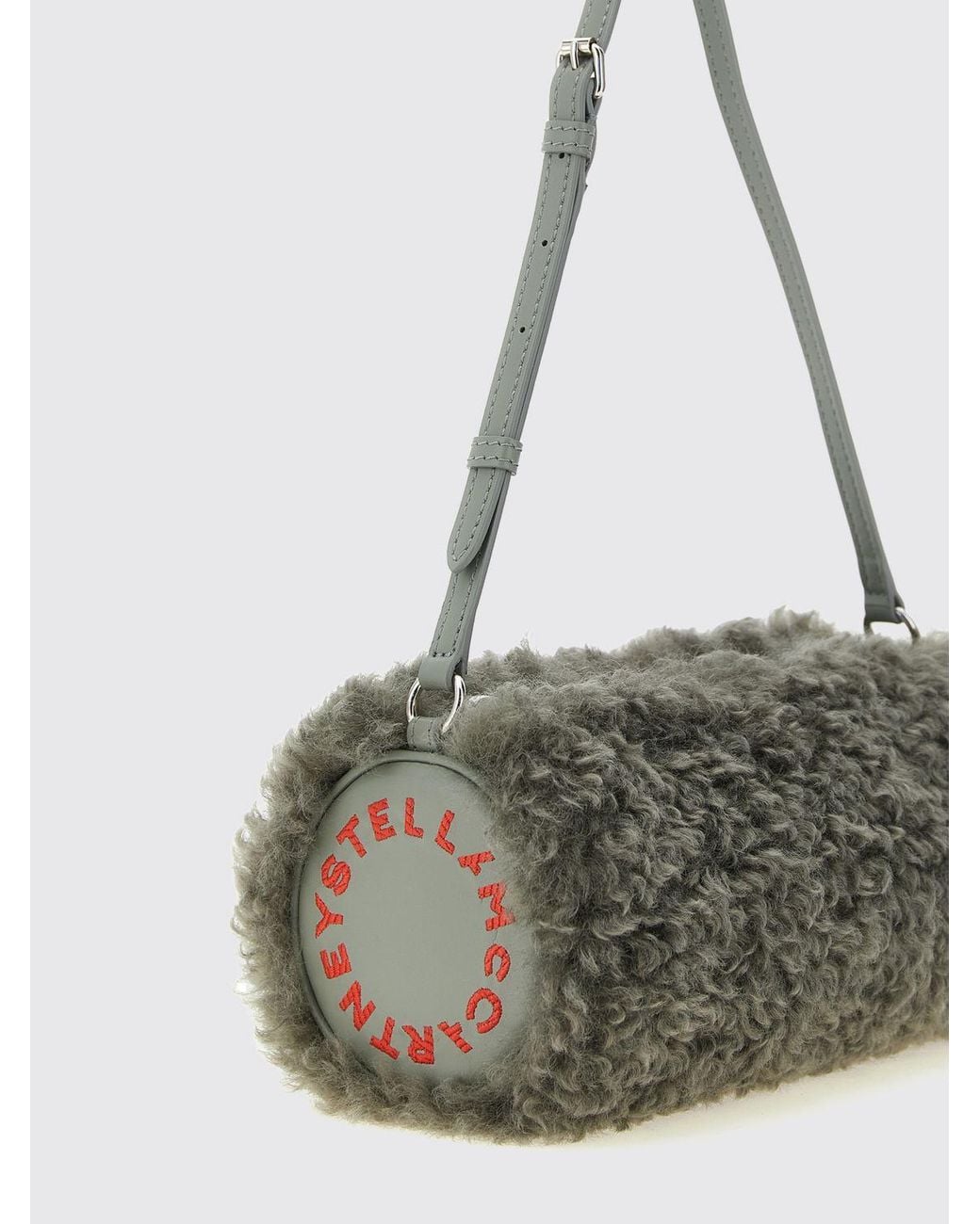 Stella McCartney Gray Cylindrical Shearling Shoulder Bag With Adjustable Handle