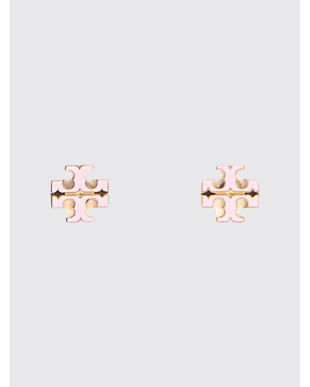 Tory Burch Pink Double T Logo Brass Stud Earrings