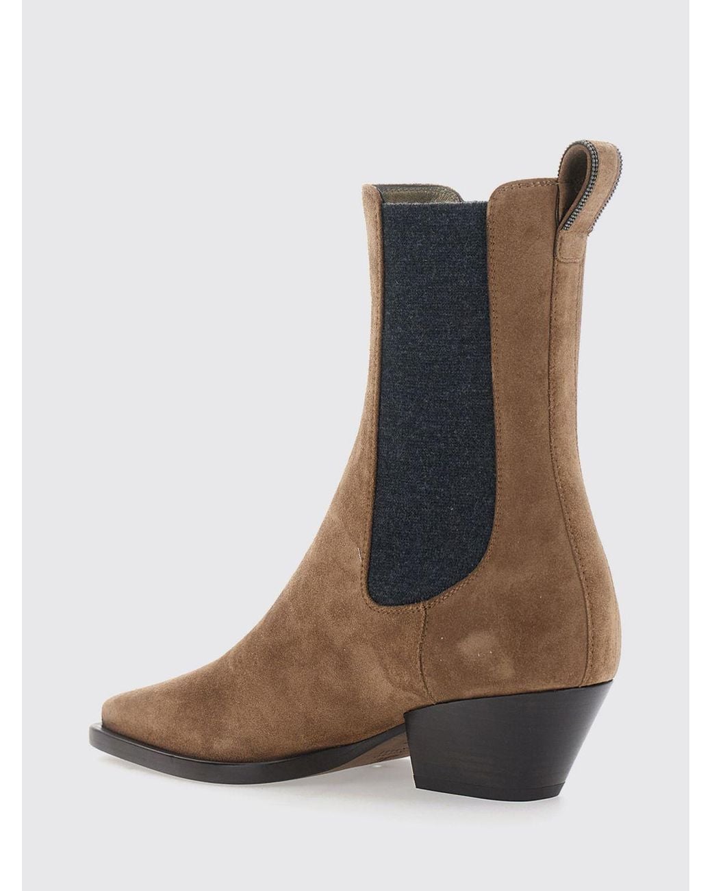 Brunello Cucinelli White Suede Chelsea Ankle Boots With A Low Flared Heel