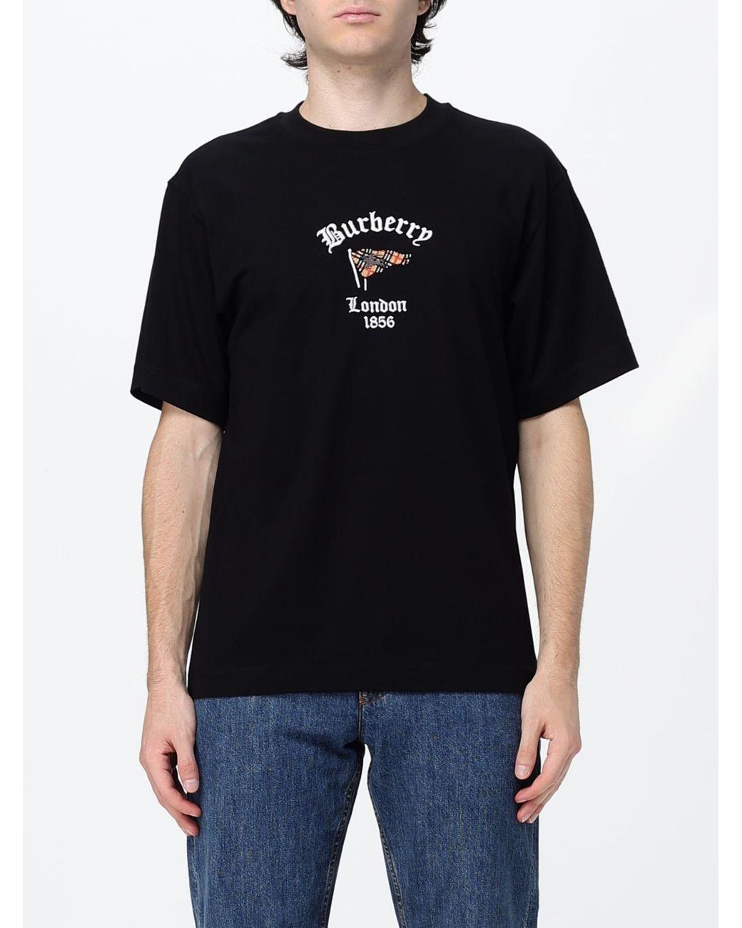 Burberry Black Slim Fit Cotton T-Shirt With Graphic Print And Contrast Logo for men