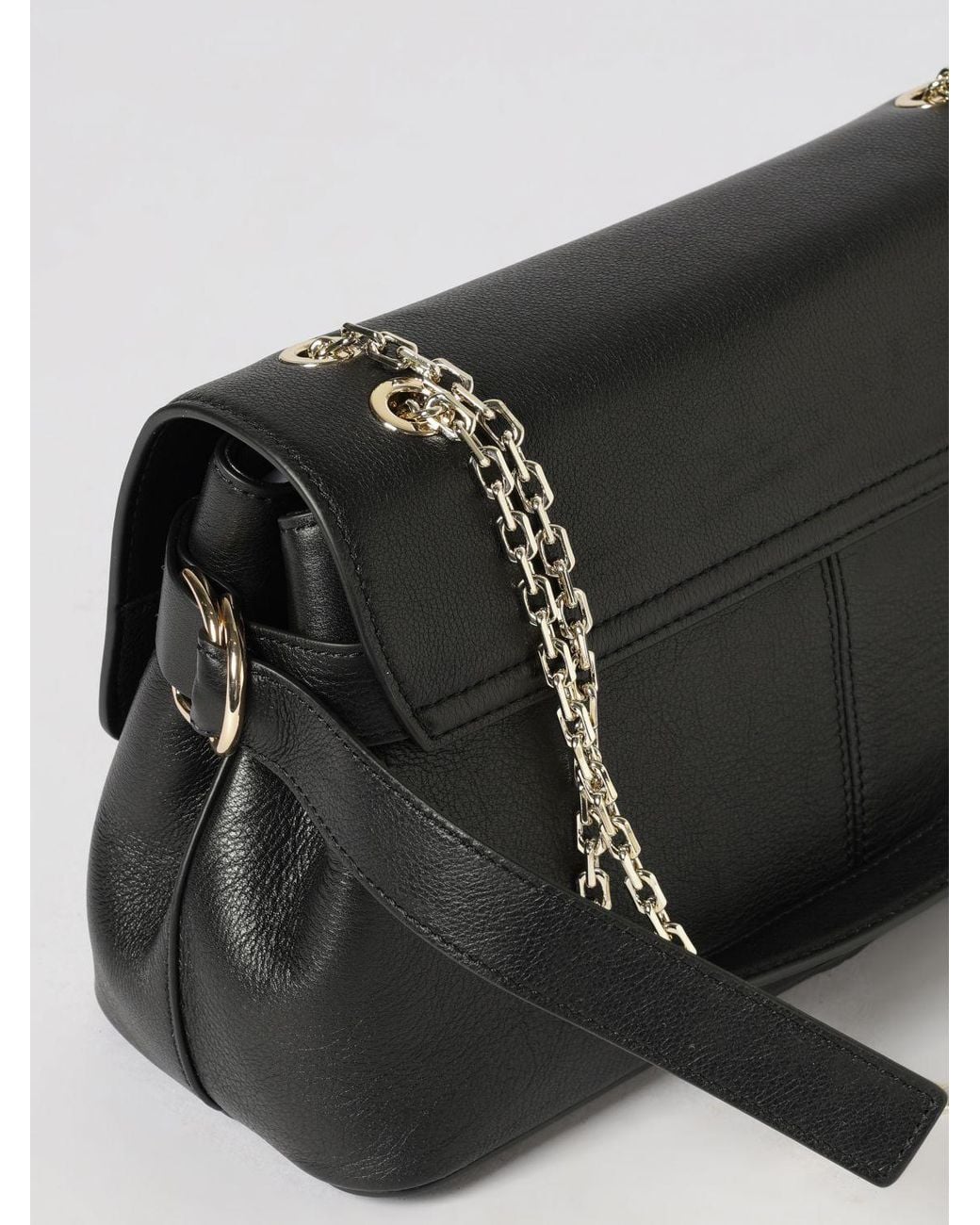 Patrizia Pepe Black Flared Smooth Leather Shoulder Bag With Sliding Chain Handle