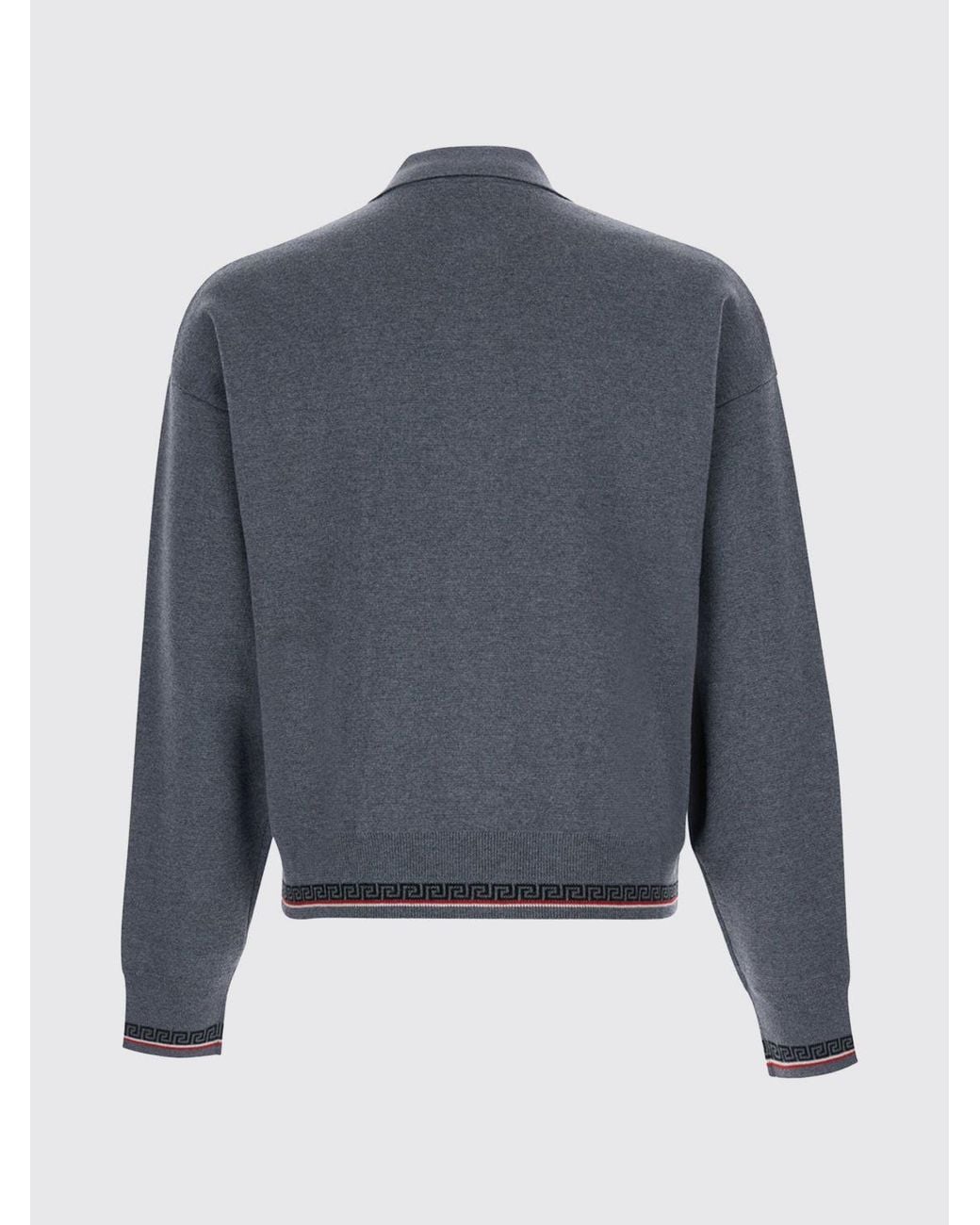 Versace Blue Greca Pattern Wool Cardigan With Zip Closure for men