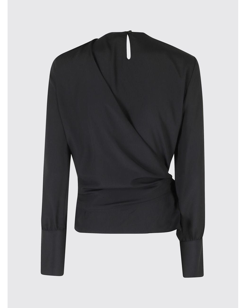 FEDERICA TOSI Black Draped Viscose Blouse With Tie-Waist Belt And Long Sleeves