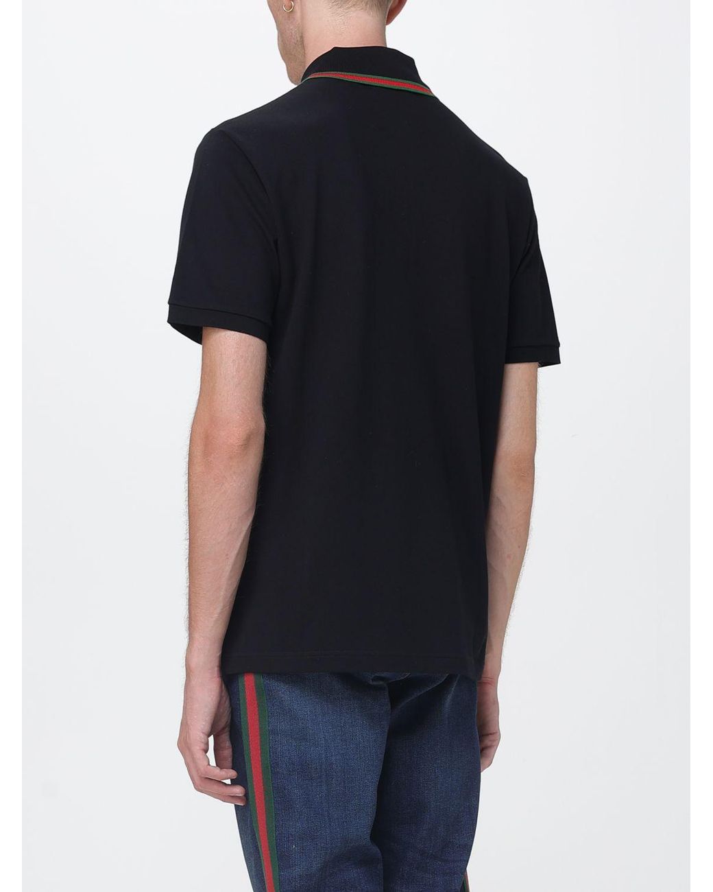 Gucci Black Short-Sleeved Cotton Polo With Web Detail And Contrast Trim for men