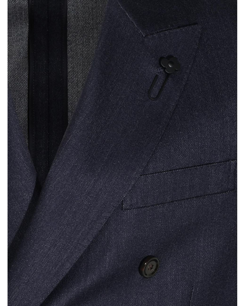 Lardini Blue Double-Breasted Wool Blazer With Peak Lapels And Patch Pockets for men