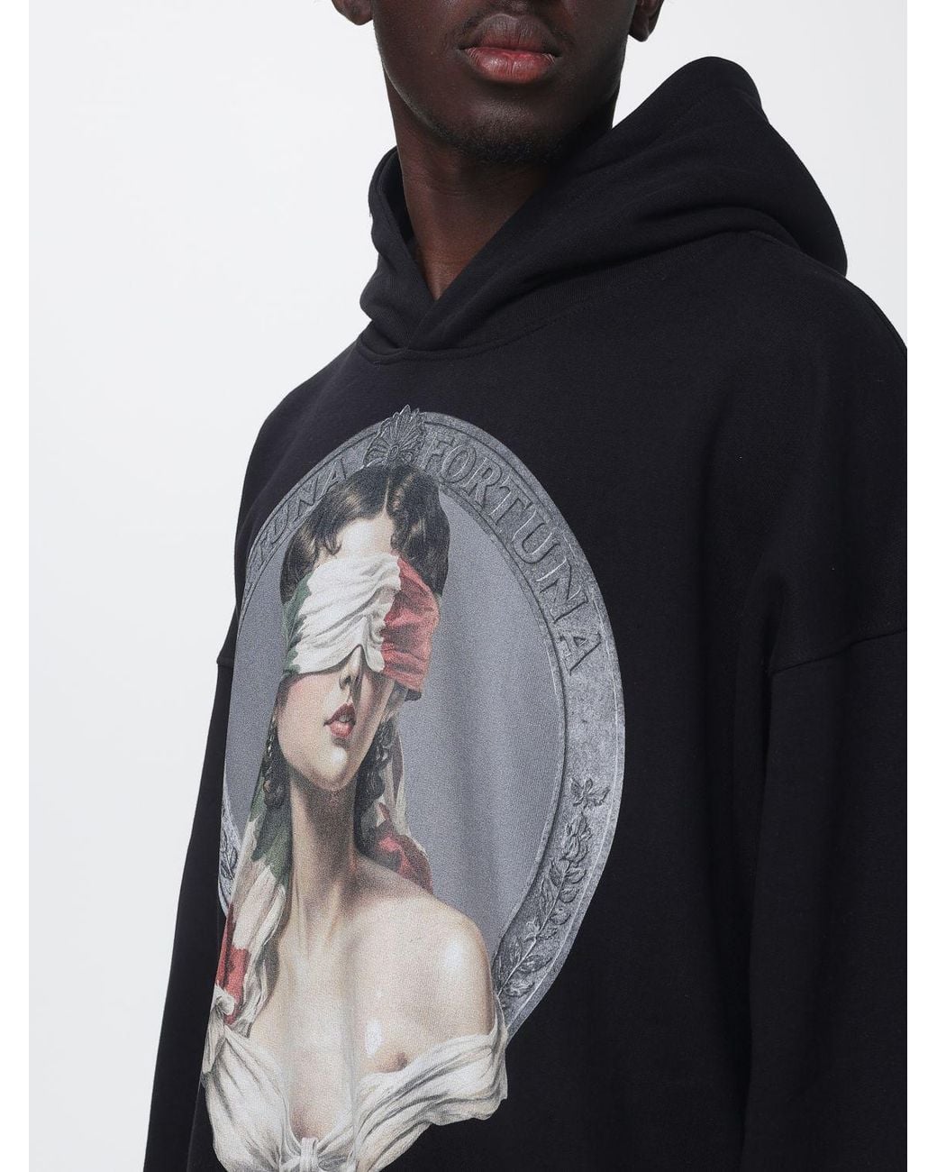 PDF Black Relaxed Fit Cotton Hoodie With Front Graphic Print for men