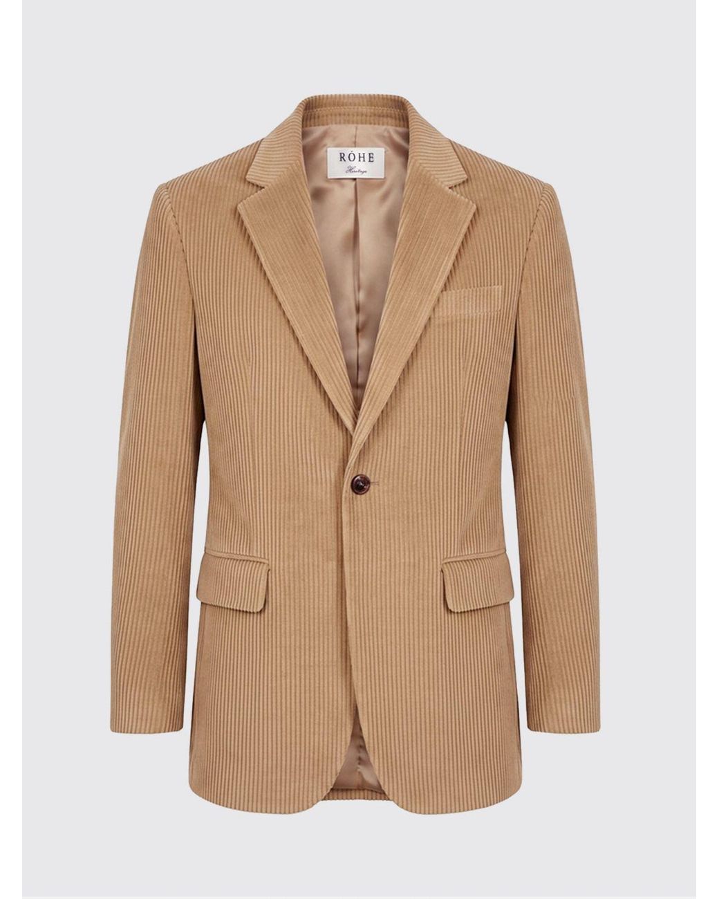 Rohe Natural Single-Breasted Short Cotton Velvet Blazer With V-Neck Lapels