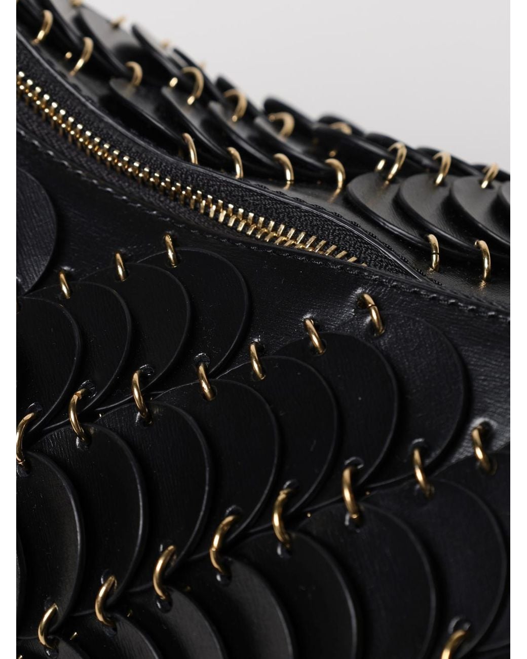 Rabanne Black Embroidered Leather Bag With Metal Links