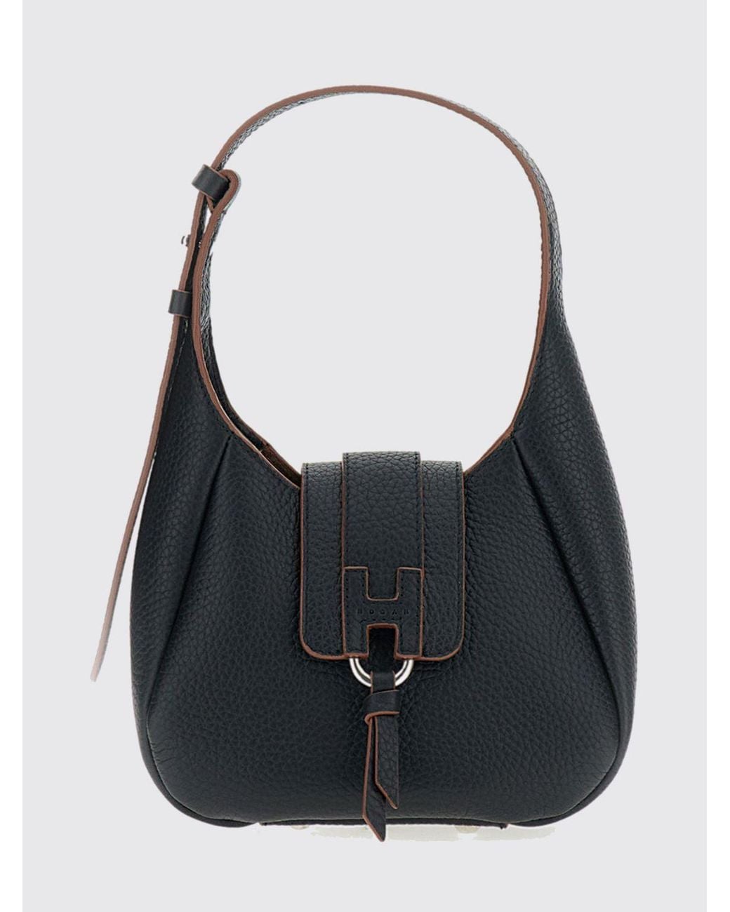Hogan Black Trend Mini Hammered Leather Shoulder Bag With Embossed Logo