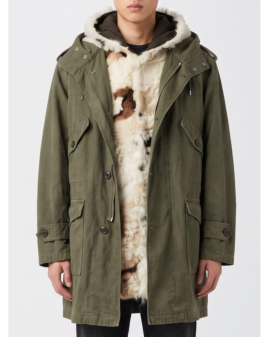 Fendi Green Camouflage Cotton Parka With A Hood And Fur Interior Lining for men