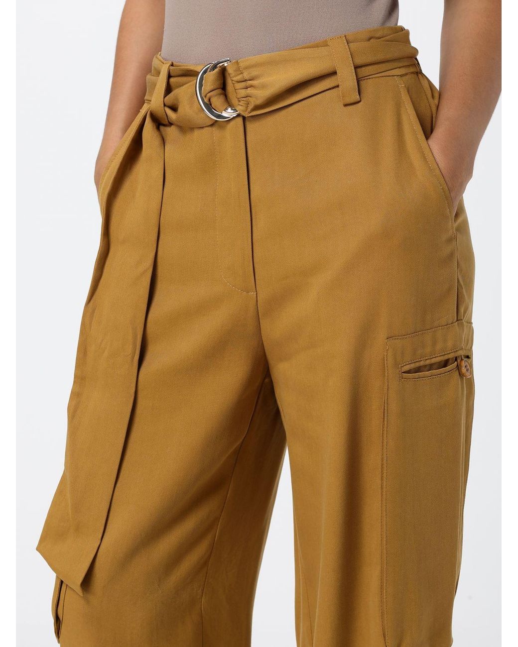 Twinset Yellow Lyocell Cargo Trousers