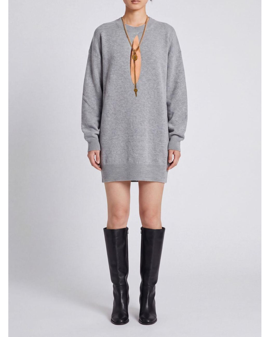 Elisabetta Franchi Gray Jewelled Cut-Out Knit Mini Dress