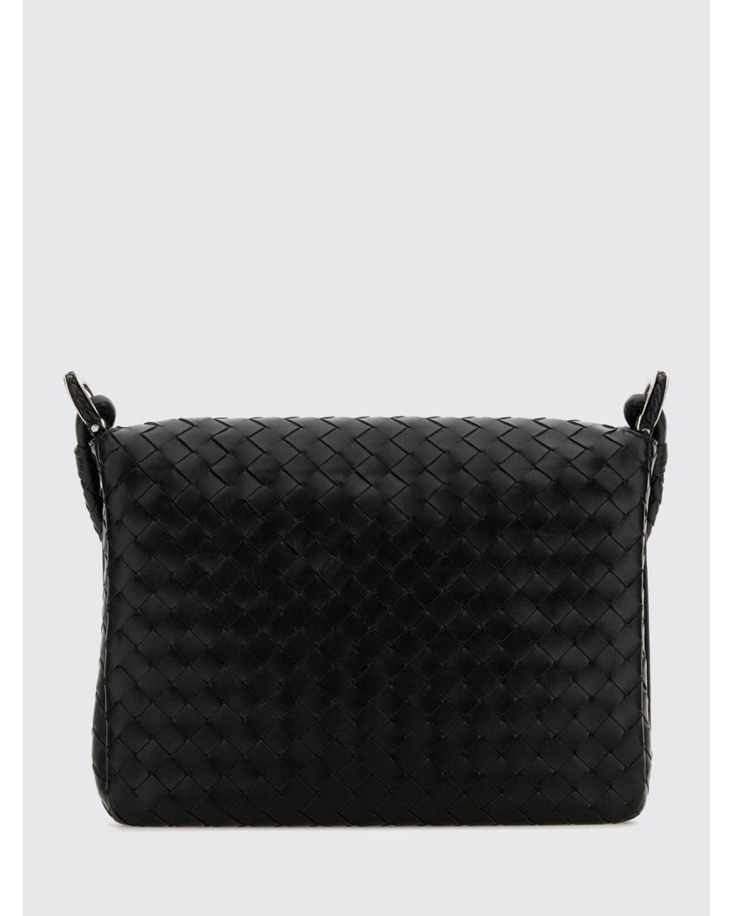 Bottega Veneta Black Swing Intrecciato Woven Calfskin Leather Messenger Bag for men