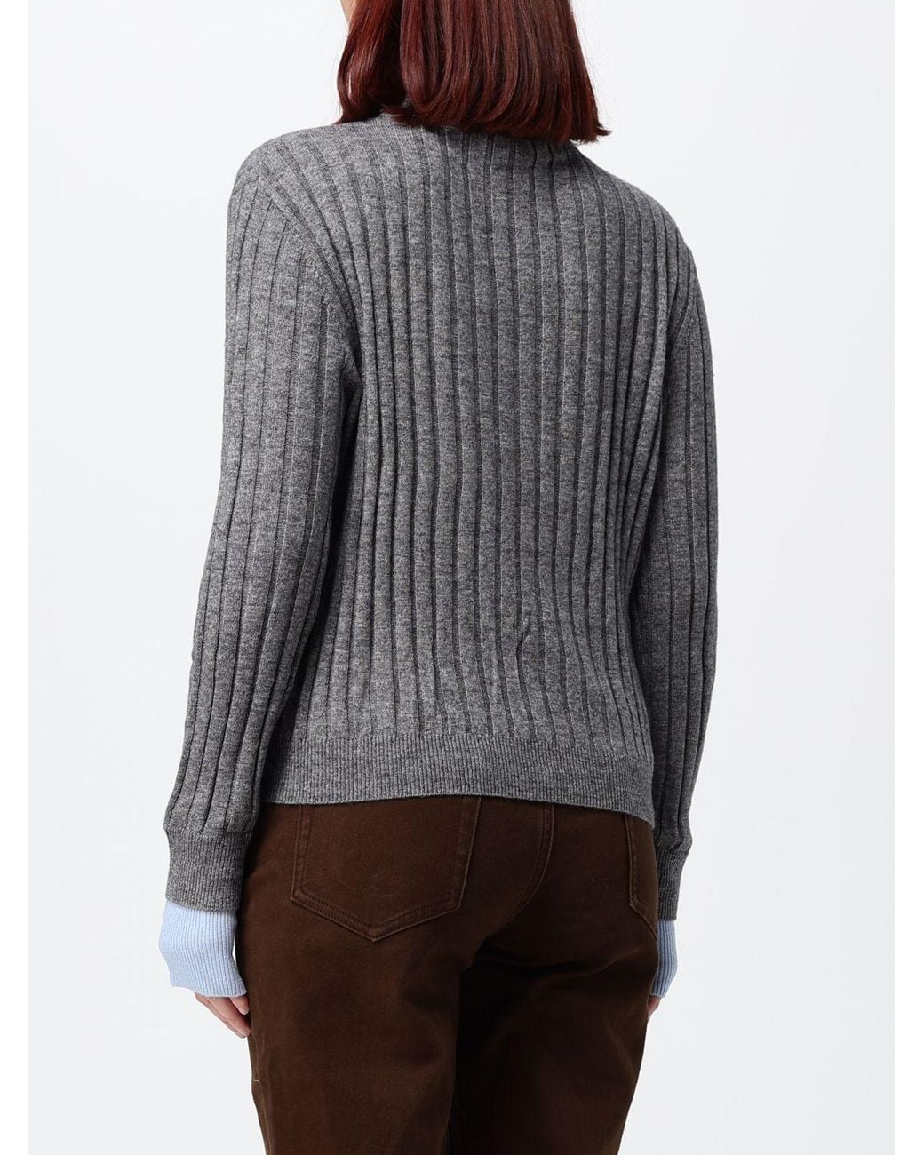 ELEH Gray Wool Blend Turtleneck Jumper With Dropped Shoulders And Ribbed Trims
