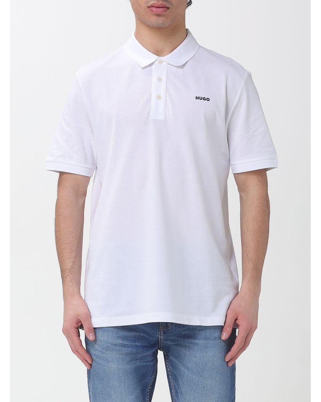 HUGO White Cotton Polo Shirt for men