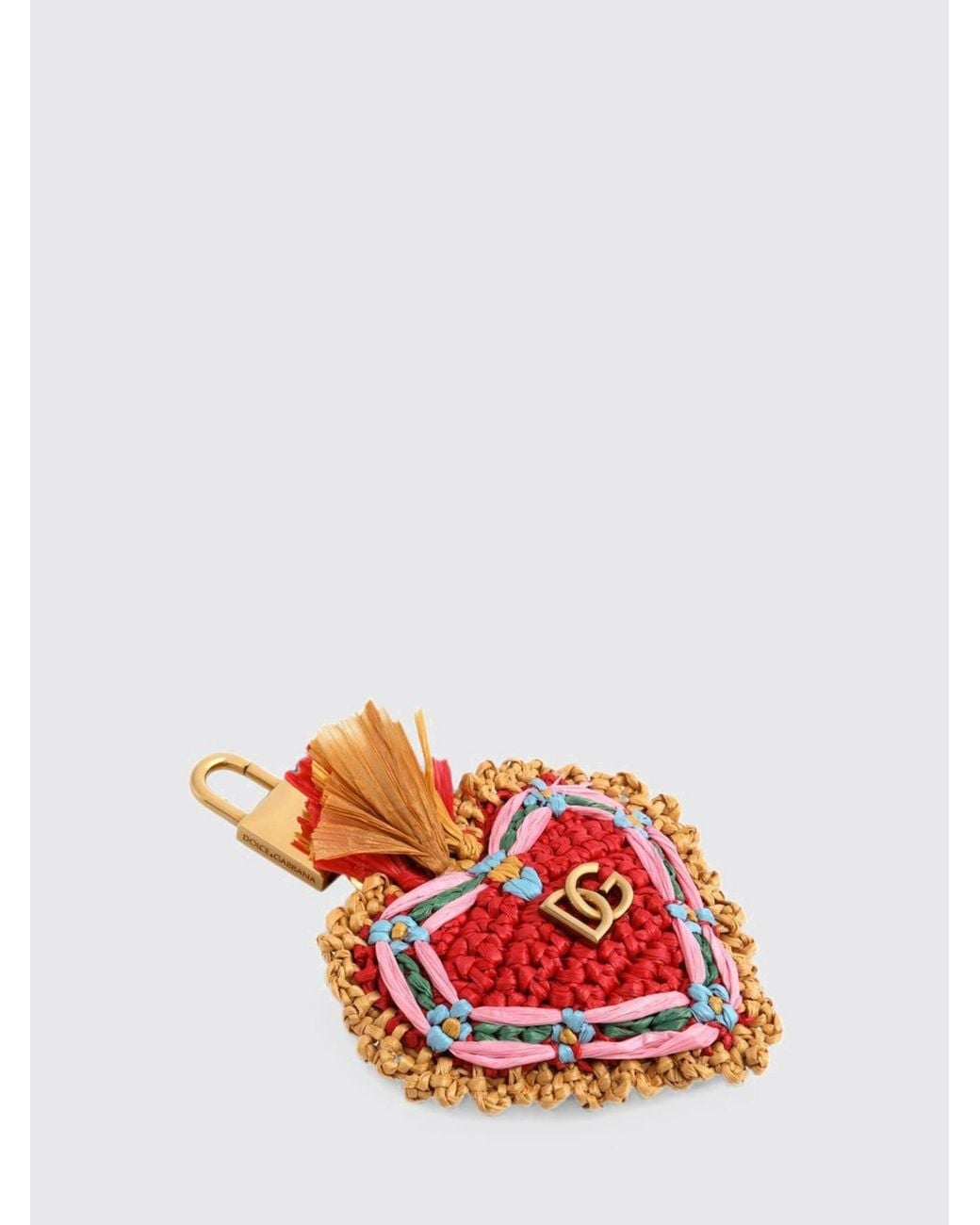 Dolce & Gabbana Dolce &Amp Gabbana Heart-Shaped Raffia Keychain With Embroidered Dg Monogram