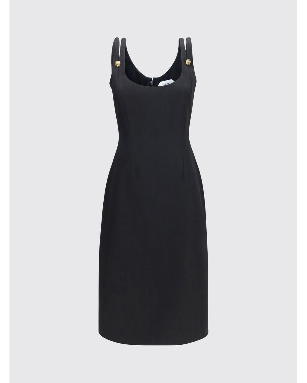 Versace Black Virgin Wool Cut-Out Midi Sheath Dress With Square Neckline