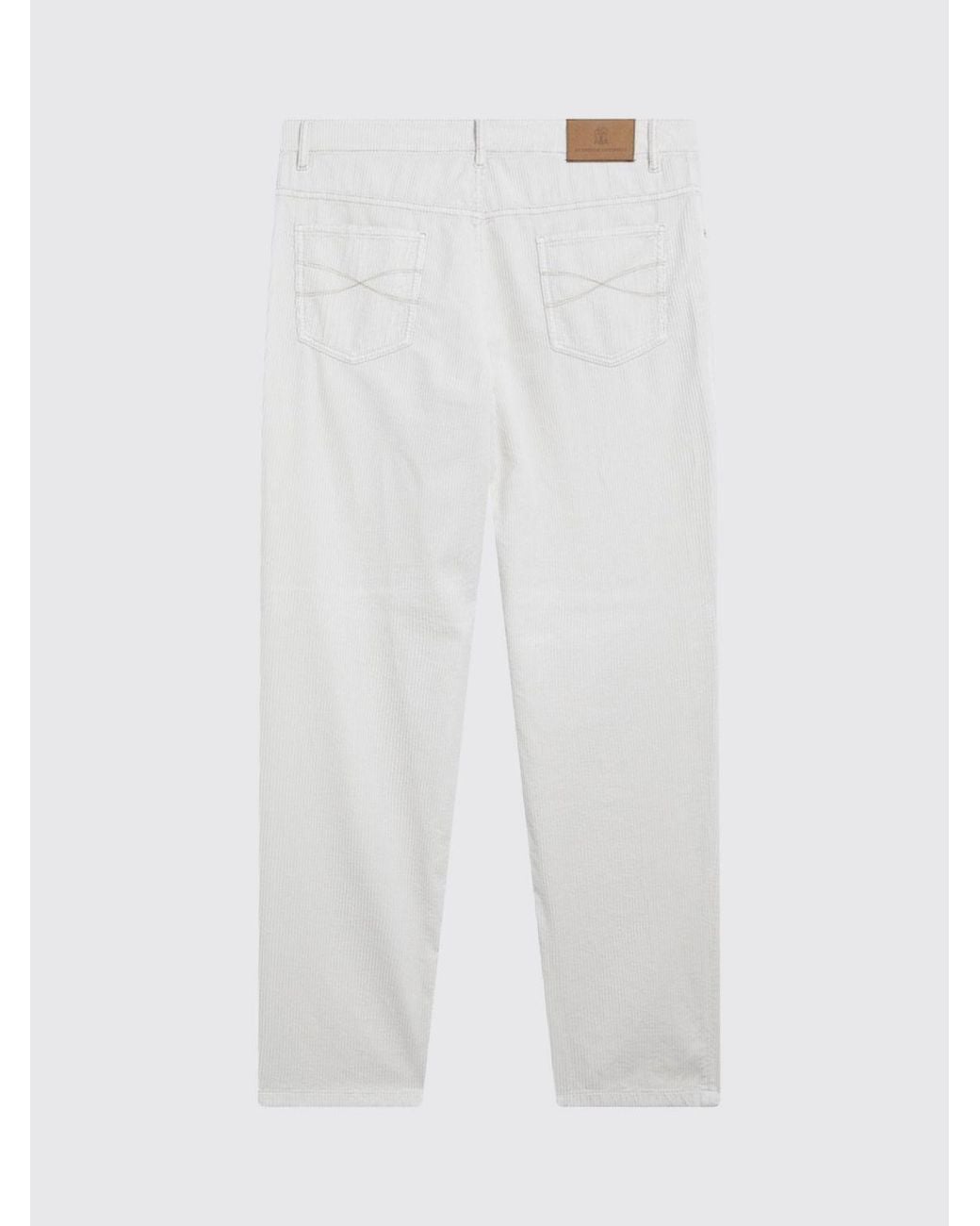 Brunello Cucinelli White Slim Fit Five-Pocket Cotton Corduroy Pants for men