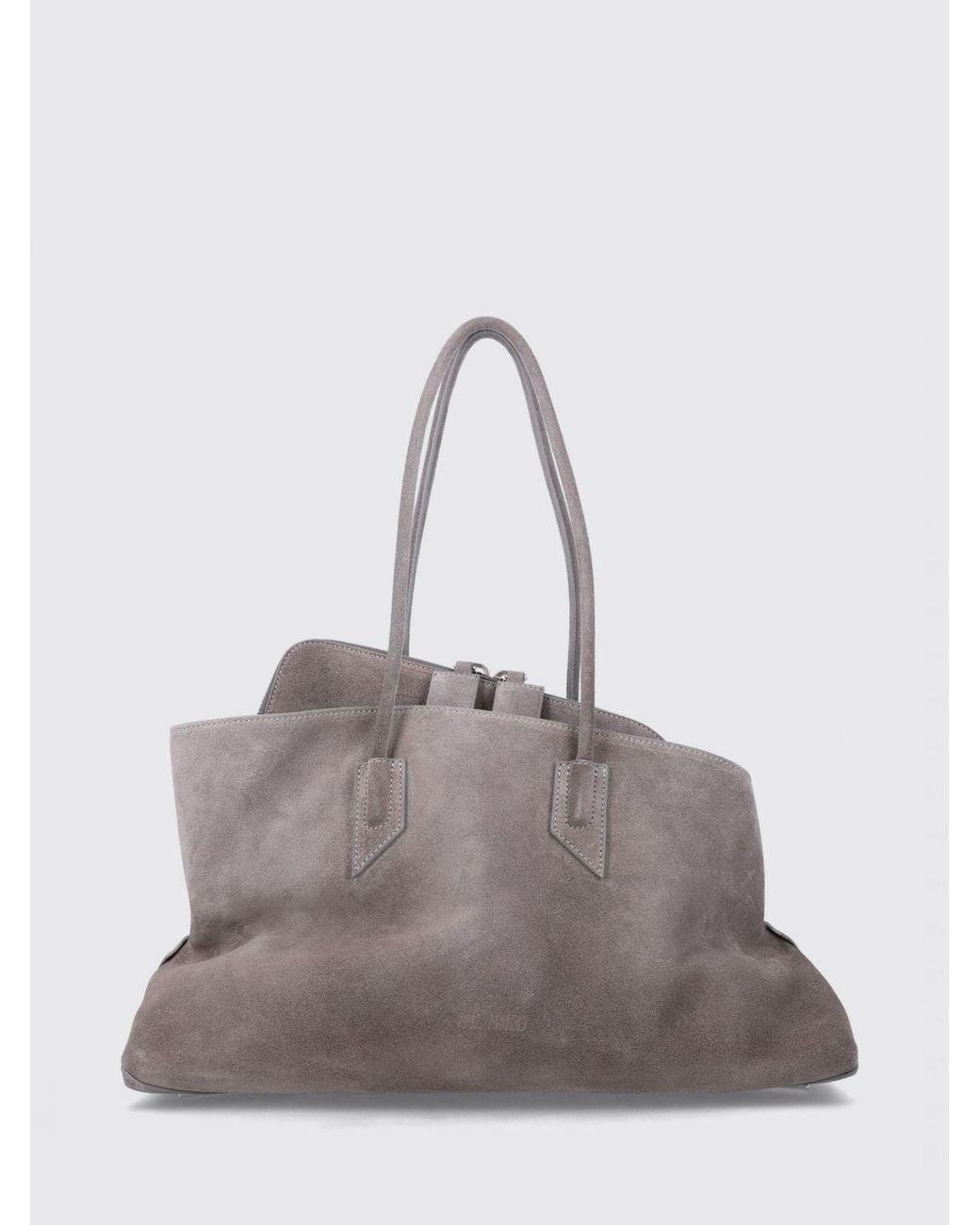 The Attico Gray La Passeggiata Asymmetrical Suede Shoulder Bag With Double Handle