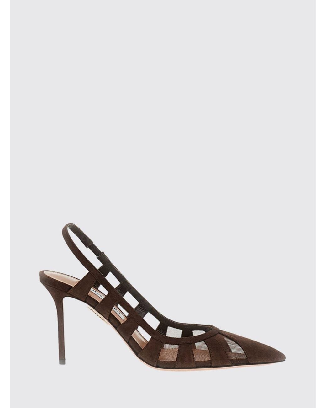 Aquazzura Brown Screen Mesh And Suede High-Heel Slingback Pumps
