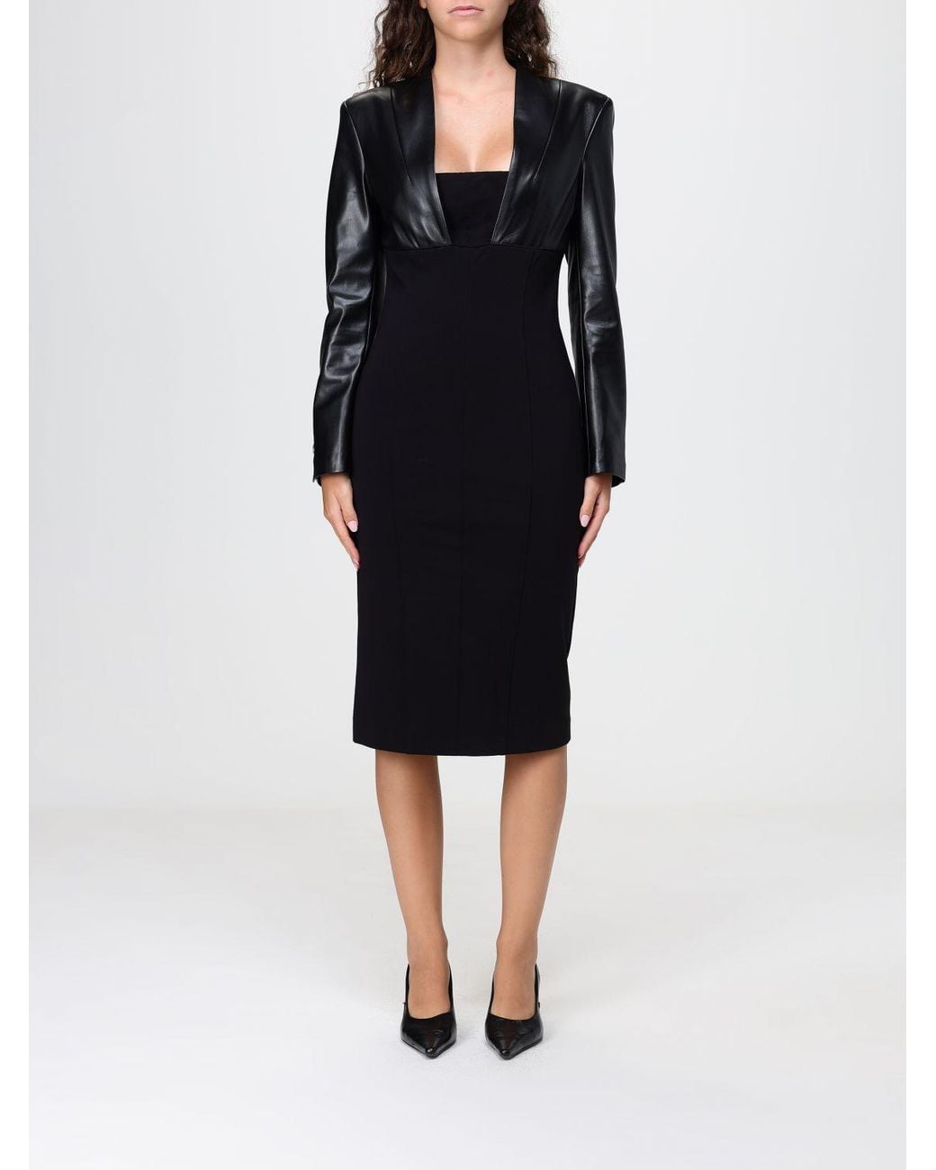 SIMONA CORSELLINI Black Square-Neck Jersey Sheath Midi Dress