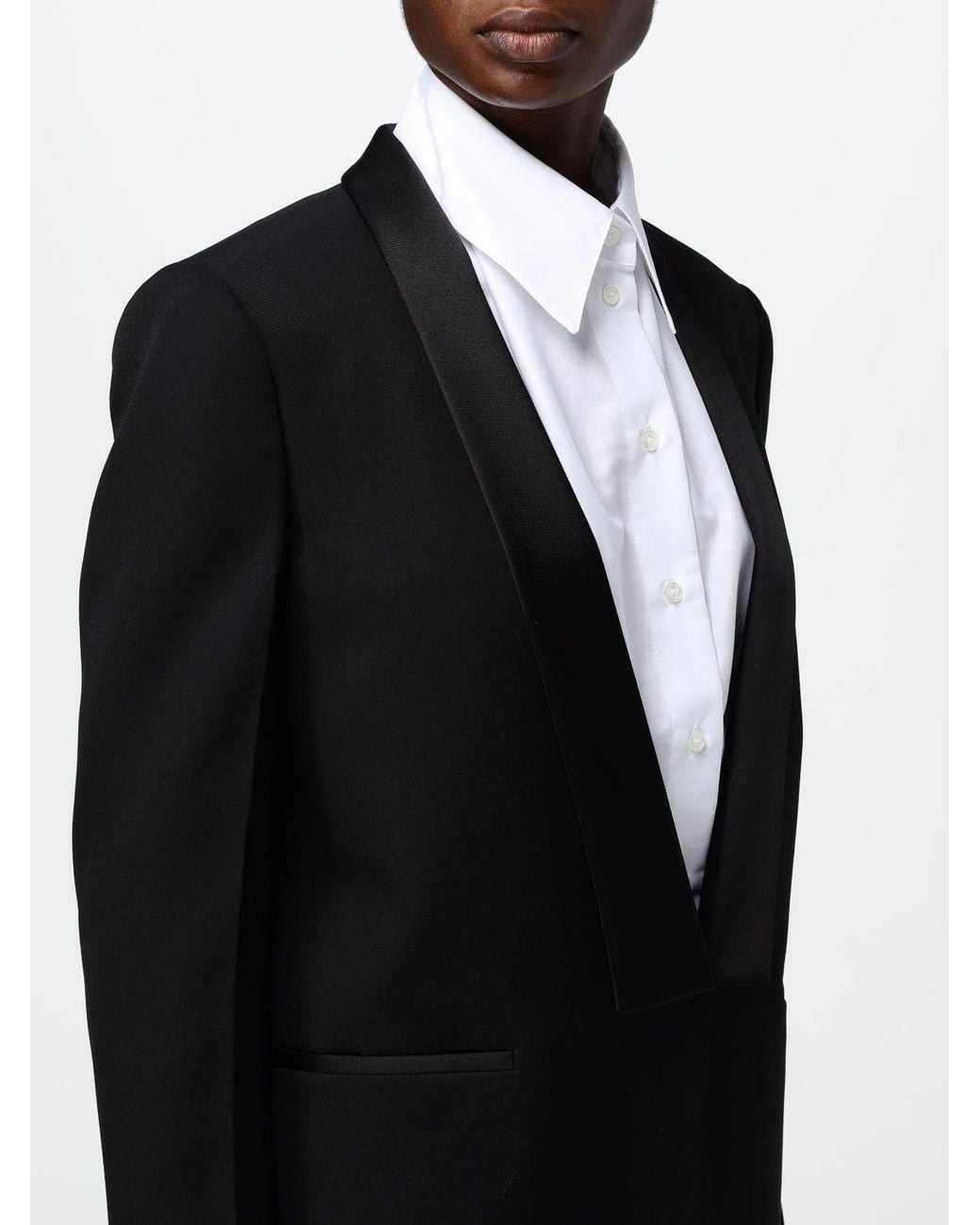 Fendi Black Single-Breasted Cropped Wool Blazer With Satin Shawl Collar