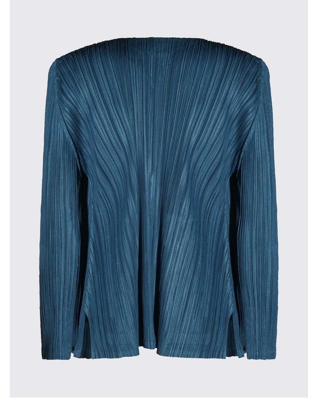 Pleats Please Issey Miyake Blue Pleated Shawl Collar Cardigan
