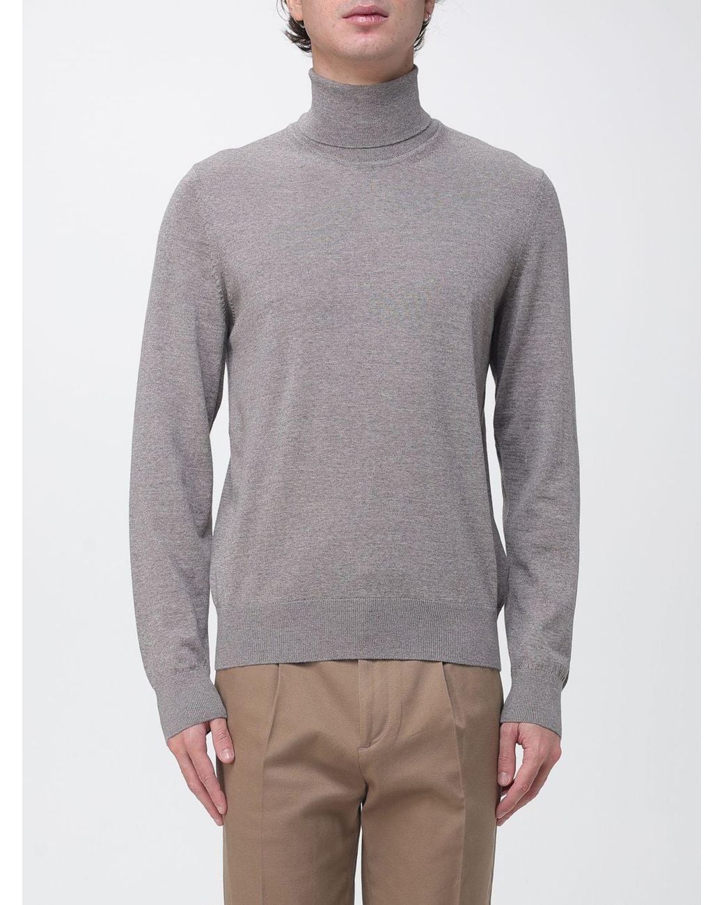 Boss Gray Virgin Wool Turtleneck Jumper With Ribbed Trims for men
