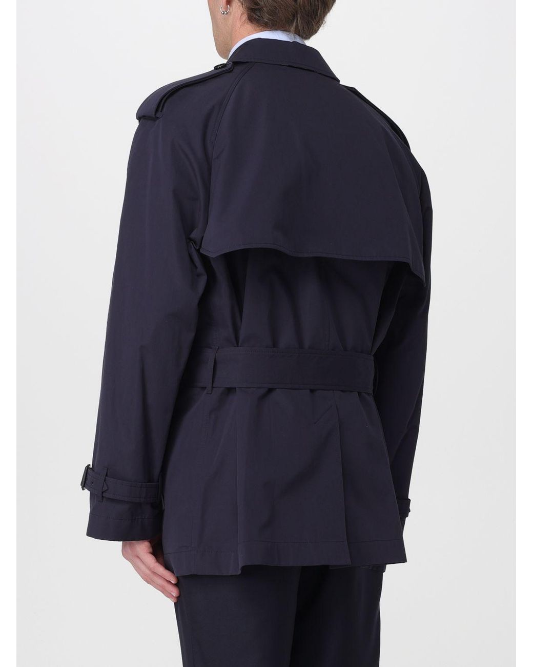 Burberry Blue Double-Breasted Cotton Trench Coat for men