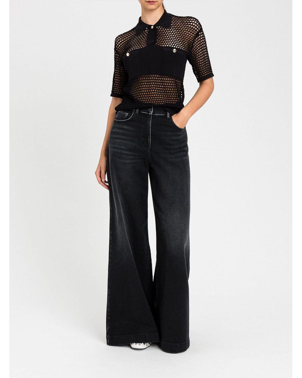 Twinset Black Stretch Denim Palazzo Jeans