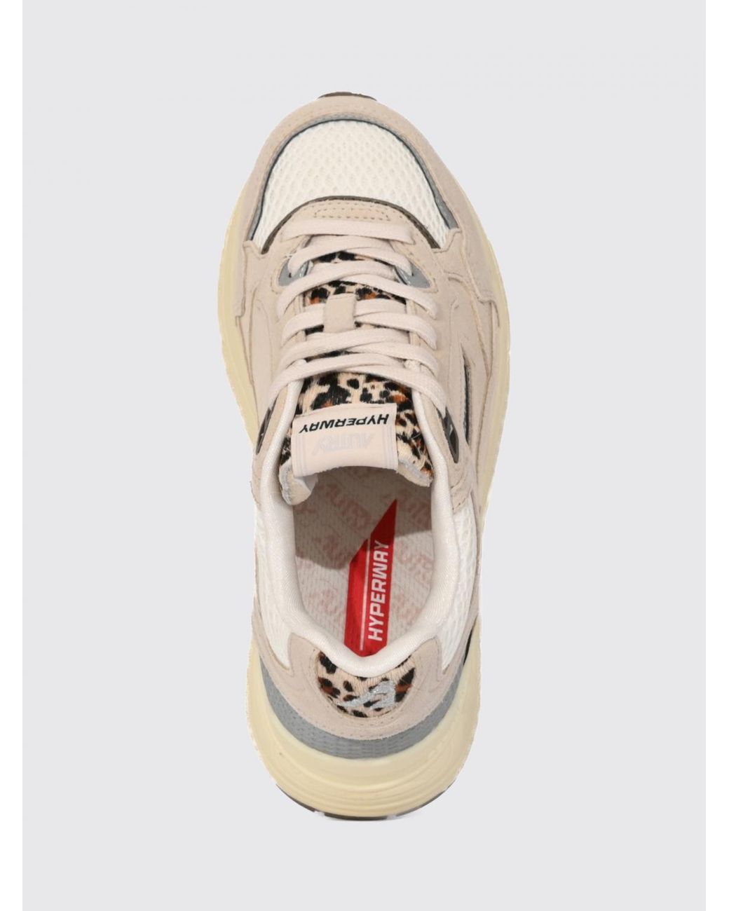 Autry Natural Hyperway Two-Tone Leather And Mesh Sneakers With Cut-Out Logo