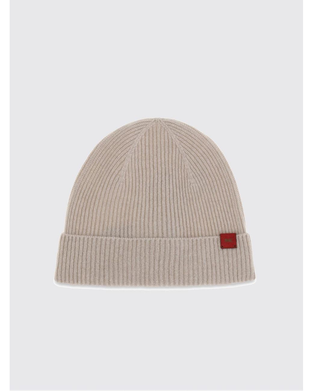 Kiton Natural Ribbed Merino Wool Beanie With Cuff And Applied Logo for men