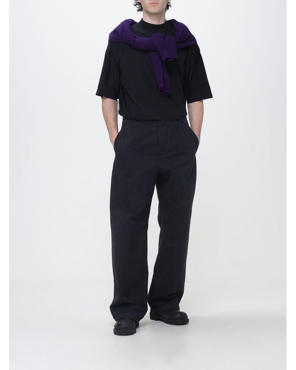 Jil Sander Black Cotton T-Shirt With Mock Neck And Dropped Shoulders for men