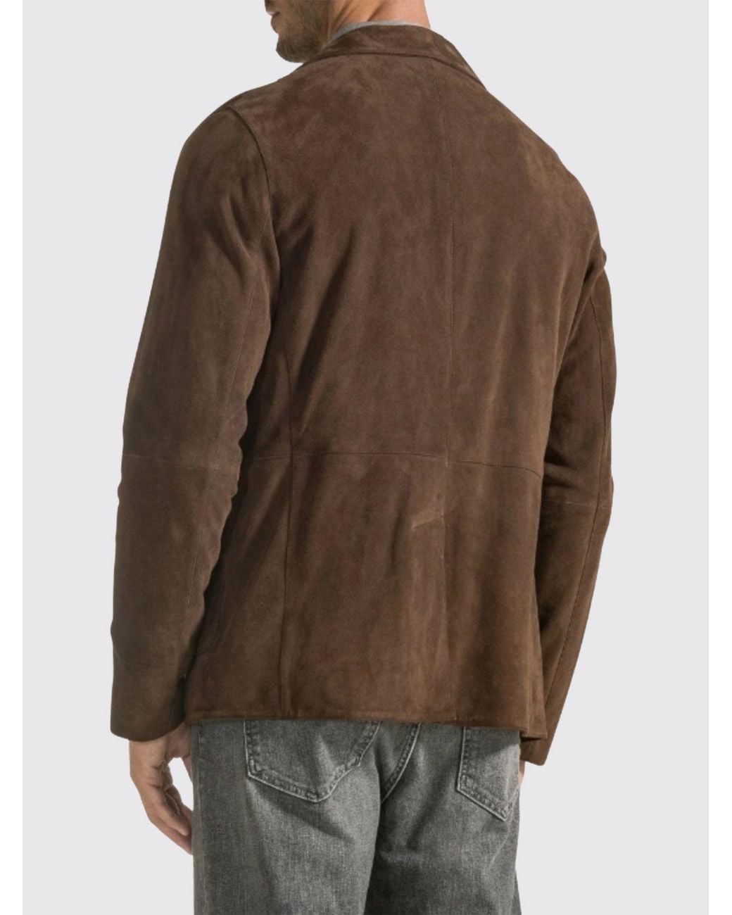 Seventy Brown Single-Breasted Suede Leather Blazer With Notch Lapels And Patch Pockets for men
