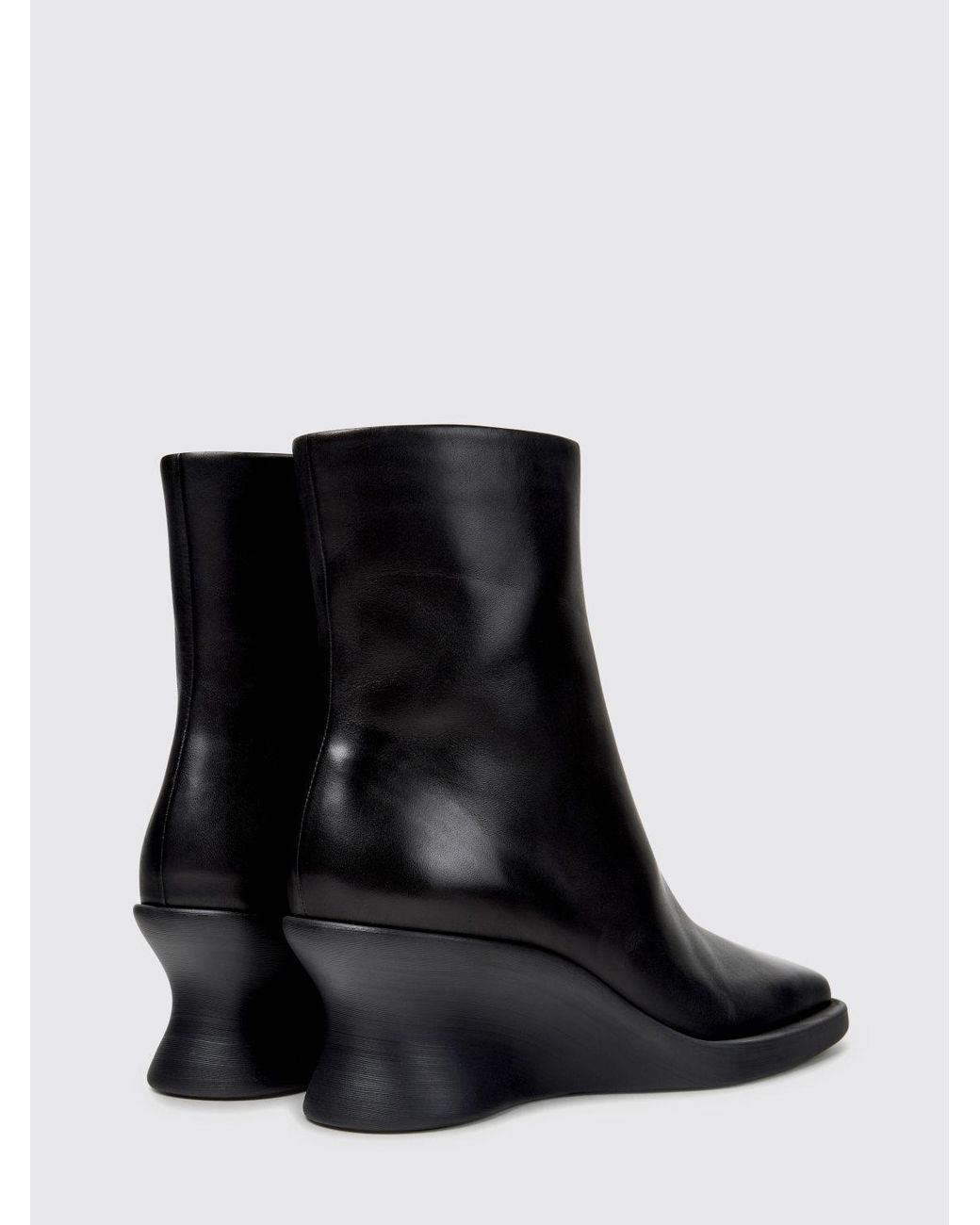 Camper Black Louise Smooth Leather Wedge Ankle Boots With Squared Toe