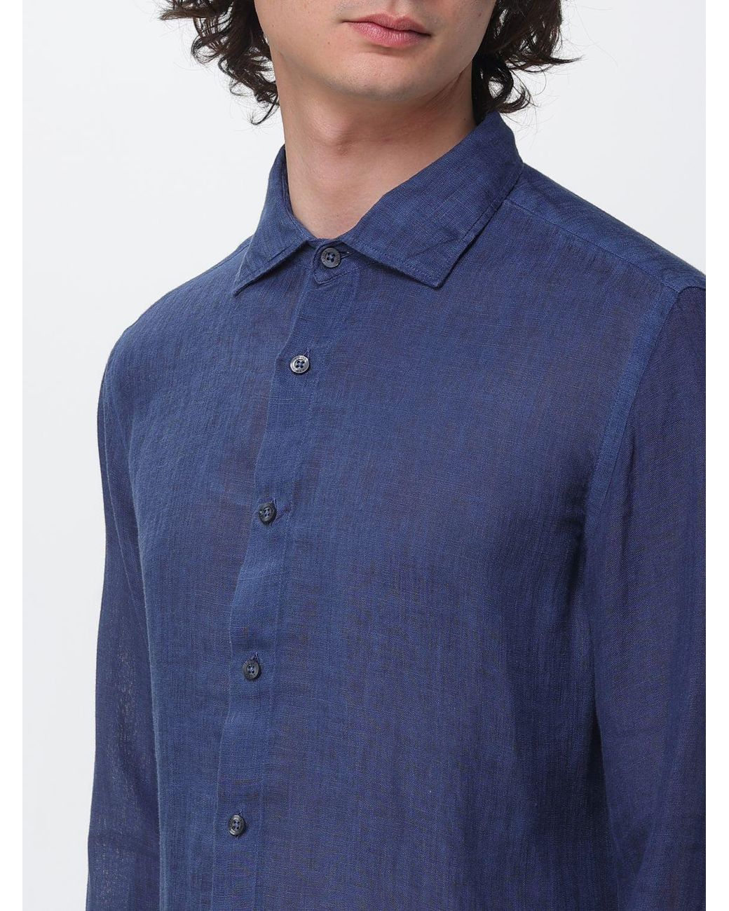 120% Lino Blue Linen Shirt for men