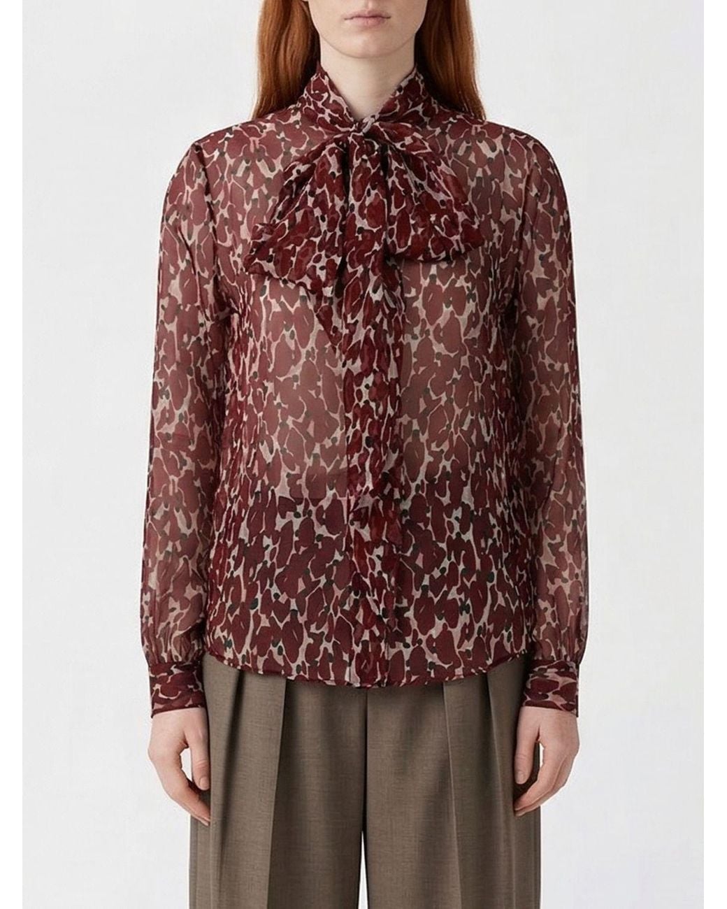 Saint Laurent Brown Silk Shirt With Floral Print