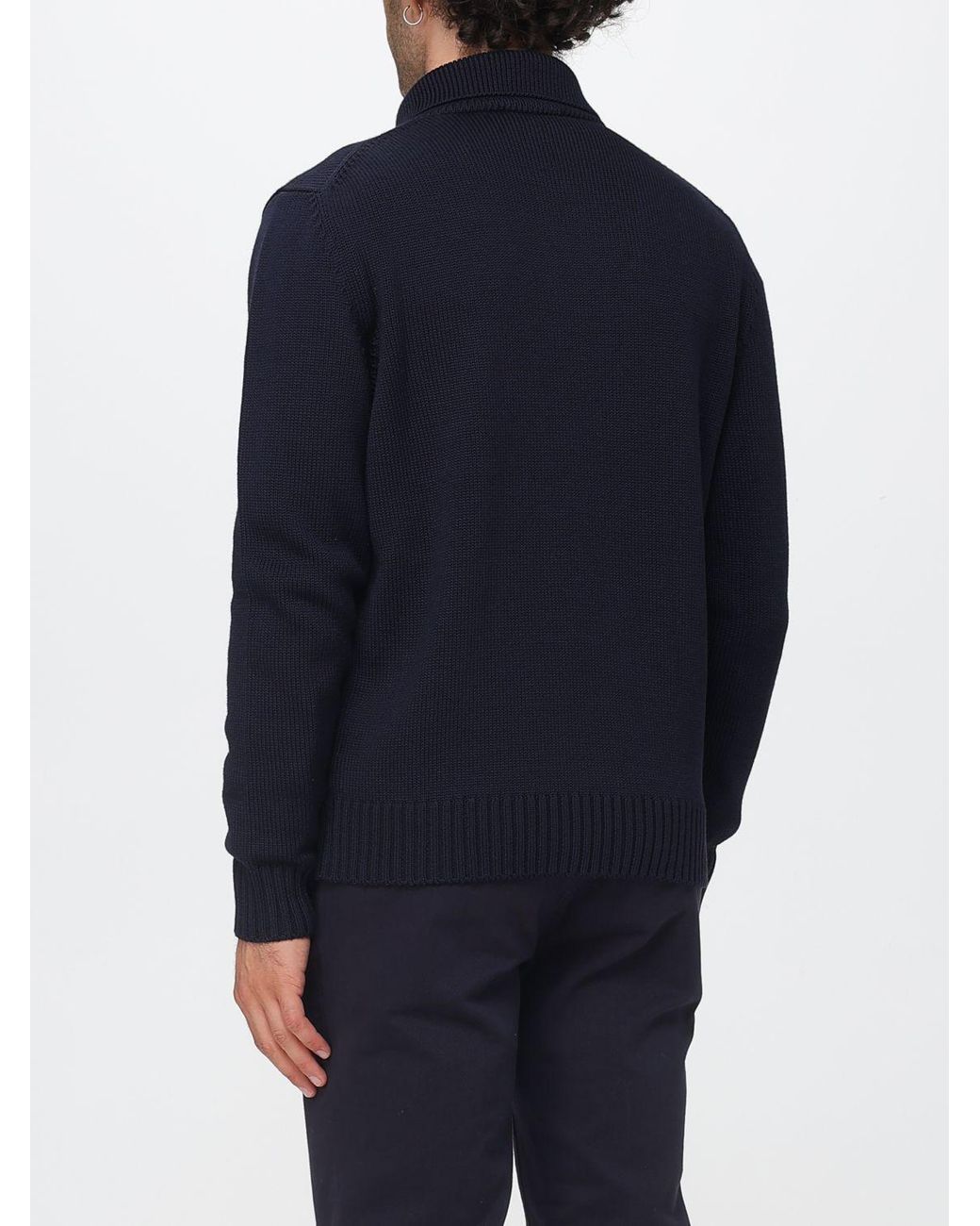 Zanone Blue Button-Up Merino Wool Cardigan With Slit Pockets And Ribbed Hems for men