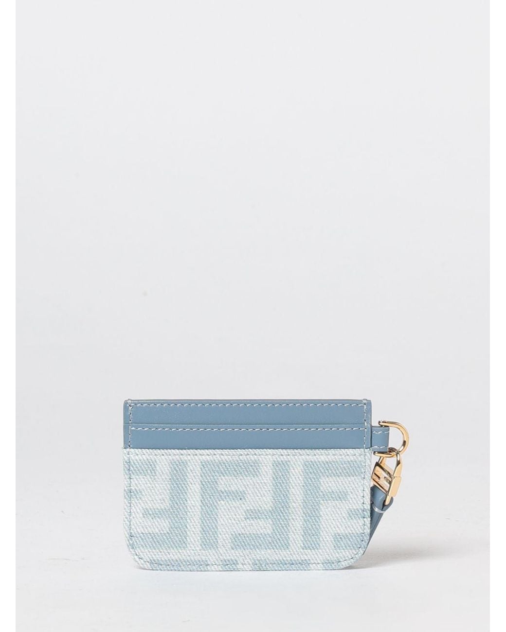 Fendi Blue Flaches Kartenetui Aus Und Leder Mit Ff-Monogrammdruck