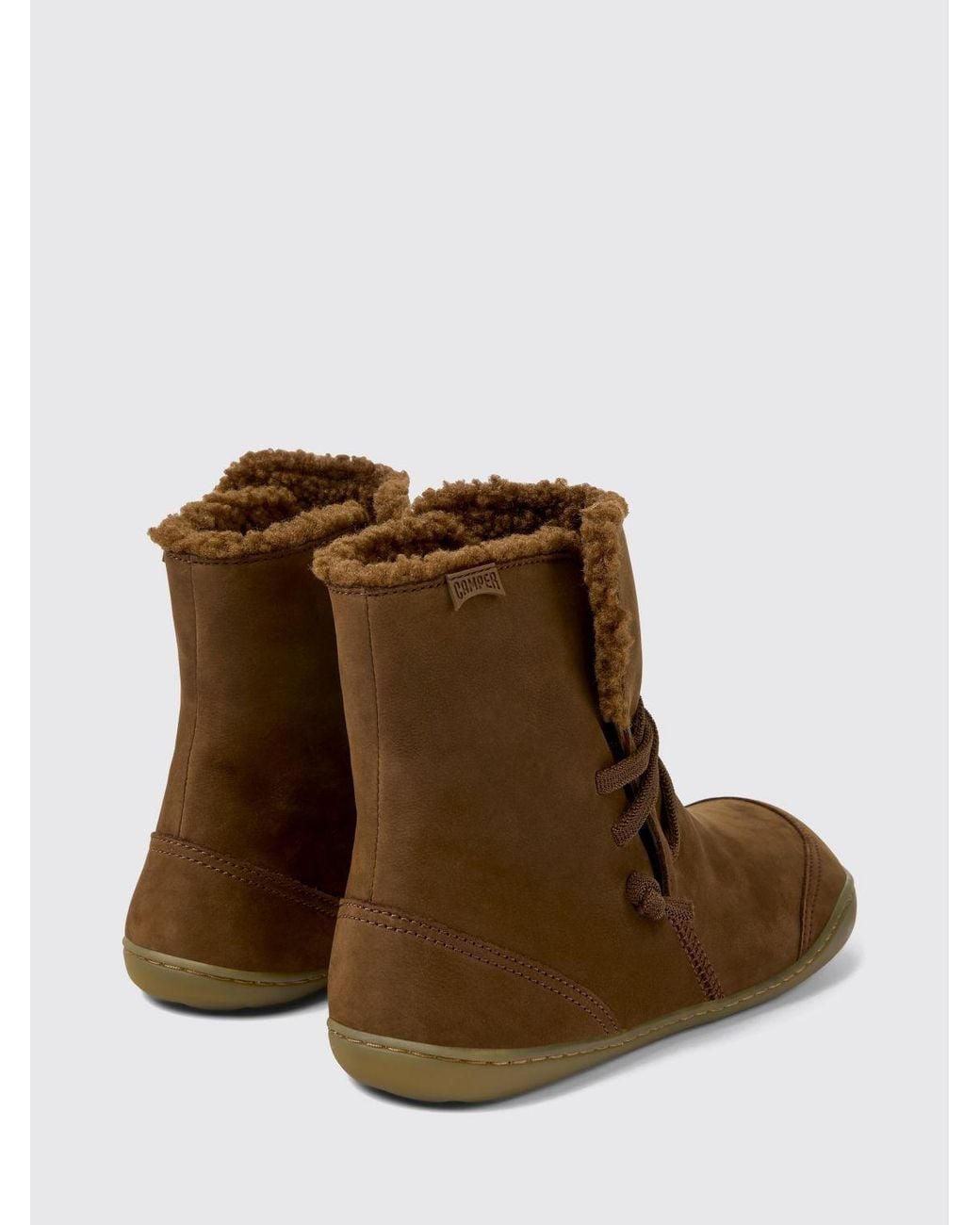 Camper Brown Peu Nubuck Slip-On Ankle Boots With Elastic Laces And Round Toe