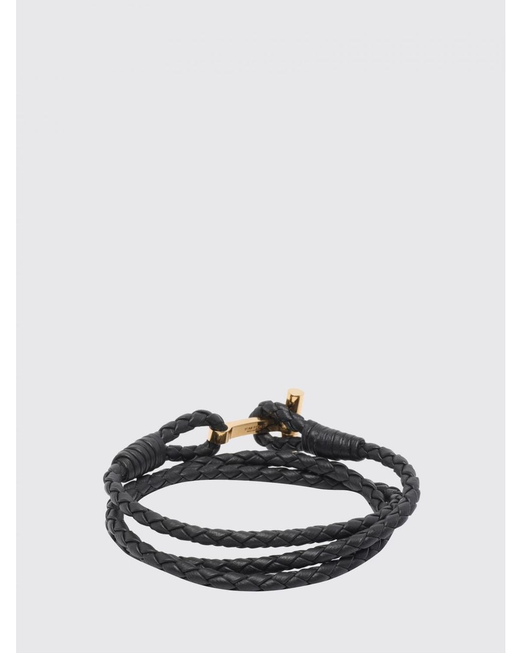 Tom Ford Black Multi-Strand Woven Leather Bracelet With T-Hook Clasp for men