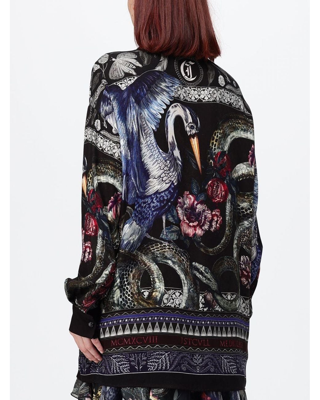 Just Cavalli Black All-Over Graphic Print Long-Sleeved Viscose Shirt